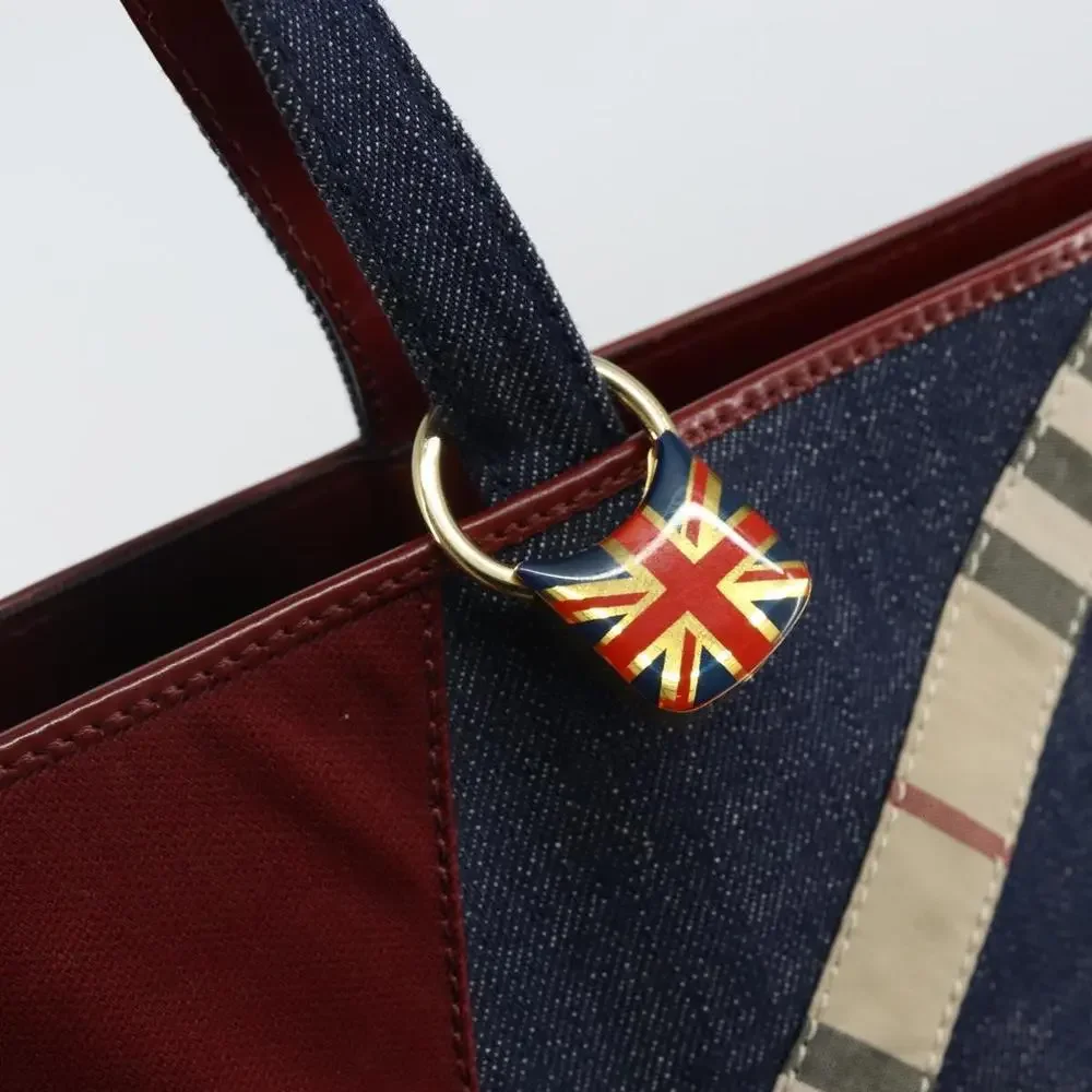 Burberry Denim Satchel with Red Cross and Beige Check Trim